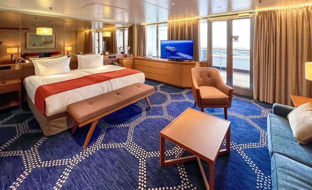 Blick in eine renovierte Suite an Bord der Vasco da Gama. Foto: Nicko Cruises
