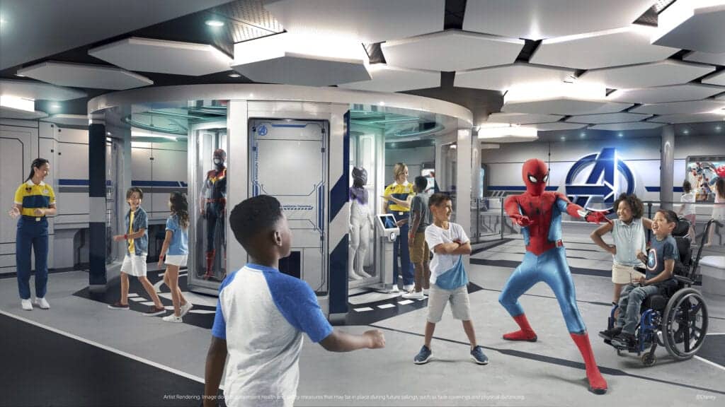 Die Marvel Super Hero Academy ist ein High-Tech-Hauptquartier der Avengers, in dem junge "Rekruten" mit Hilfe ihrer eigenen realen Helden, wie Spider-Man, Black Panther, Ant-Man und der Wasp, zur nächsten Generation von Superhelden ausgebildet werden. Foto: © Disney Cruises