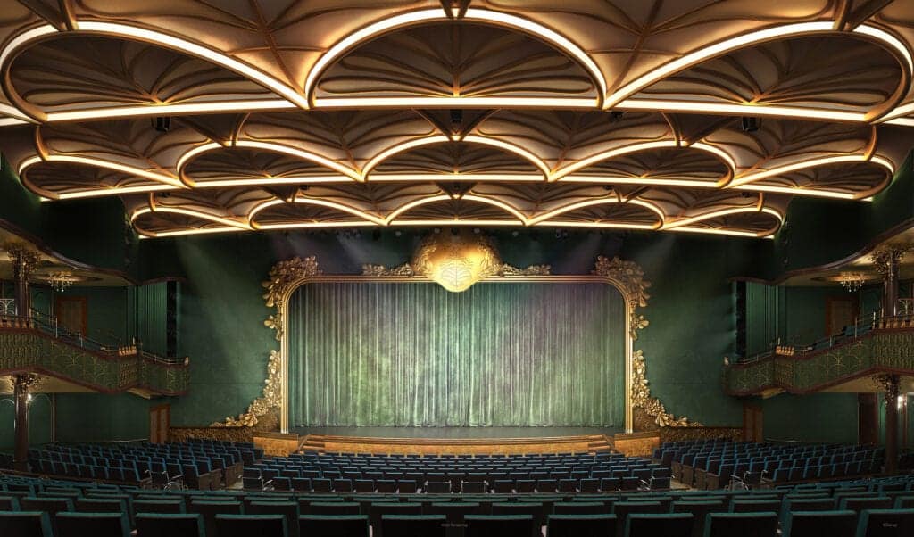Als Teil seiner Reihe von Theaterproduktionen wird die Disney Wish eine Adaption von "Disney's Aladdin - A Musical Spectacular" präsentieren. Diese rasante Musical-Komödie basiert auf dem klassischen Disney-Animationsmärchen, in dem der Gauner Aladdin auf den den schlauen Dschinni trifft, den bösen Dschafar bekämpft und sich in Prinzessin Jasmin verliebt. Szenen und Songs aus dem Film werden auf der Bühne nachgestellt, einschließlich einer atemberaubende Aufführung von "A Whole New World" auf einem fliegenden fliegenden Teppich.  Foto: © Disney Crusies