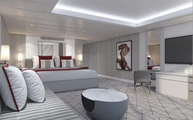 Neu auf dem Schiff sind die AquaClass SkySuites, ein beeindruckendes Wohnerlebnis mit raumhohem Meerblick, privaten Veranden, luxuriöser Bettwäsche und anderen Wellness-Annehmlichkeiten. Die Gäste der SkySuites, die sich in der Nähe des Spas befinden, genießen eine Reihe von exklusiven Vorteilen, darunter den kostenlosen Zugang zur SEA Thermal Suite, einen eigenen Spa Concierge, bevorzugte Spa-Reservierungen, kostenlose Fitnesskurse, ein Spa-Guthaben, das für Behandlungen verwendet werden kann, und vollen Zugang zu The Retreat. Foto: © Celebrity Cruises