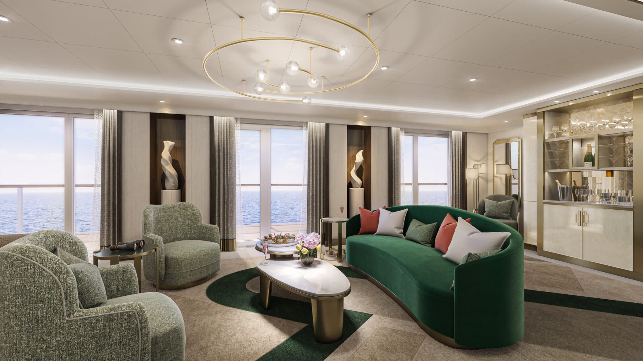 Wohnbereich einer Grand-Suite an Bord der neuen Queen Anne von Cunard. Foto: © Cunard Line