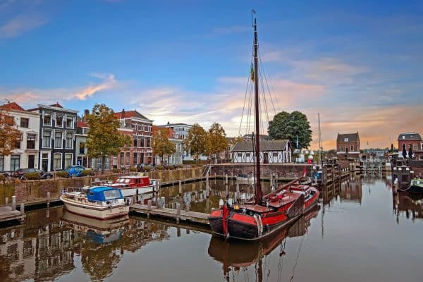 The harbor in the city center of the medieval town Gorinchem in