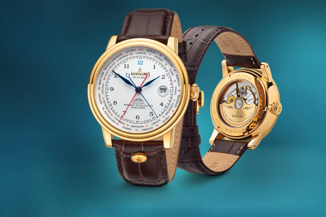 Der KronSegler „Fernando de Magallanes Worldtimer“ ist eine Automatik-Uhr mit echter GMT-Funktion. Foto: © PR