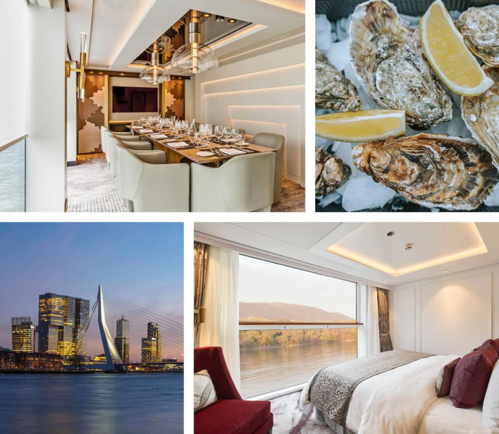 Für seine besondere Küche wurde Riverside Luxury Cruises bereits ausgezeichnet. Auf den Rheintouren erleben Gäste auch die besondere Architektur von Rotterdam – und blicken beim Aufwachen direkt in die Natur. Foto: © Riverside Luxury Cruises / Oskar Kadaksoo / Dennis Moller