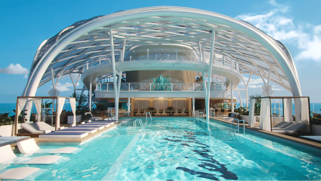 Pool mit Marcoon Dach an Bord der Mein Schiff Relax, Grafik: TUI Cruises