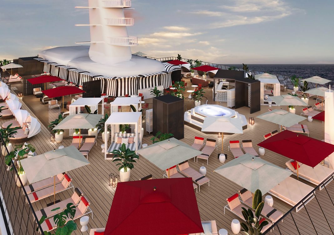 Stilvoll entspannen können Gäste auf dem brandneuen Sundeck mit großzügigen Sitzgelegenheiten im Freien und Schattenplätzen, exklusiv für Retreat-Gäste. Foto: © Celebrity Cruises
