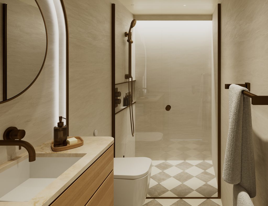 Bad einer Balkonkabine; Foto: © Celebrity River Cruises