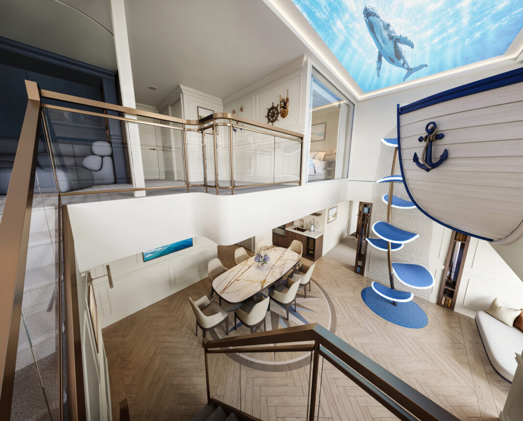 Die zweigeschossige Grand Hamptons Villa mit eigenem Loft und geräumigem Wohnbereich auf der MSC World Atlantic. Grafik: MSC Cruises
