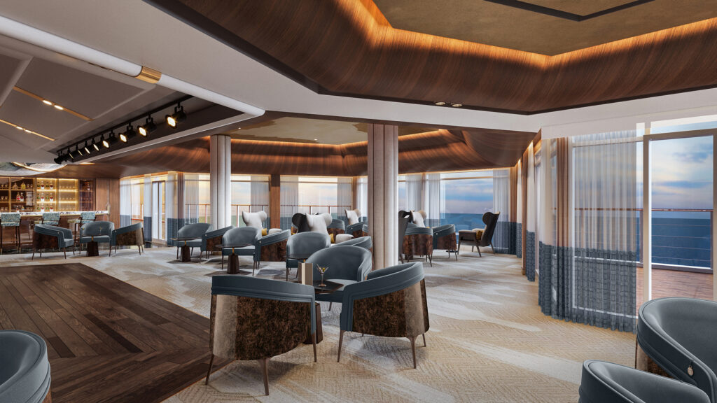 Blick in die Meridian Lounge auf der Seven Seas Prestige. Grafik: Regent Seven Seas Cruises
