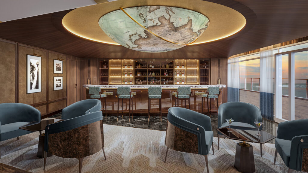 Blick in die Meridian Lounge auf der Seven Seas Prestige. Grafik: Regent Seven Seas Cruises